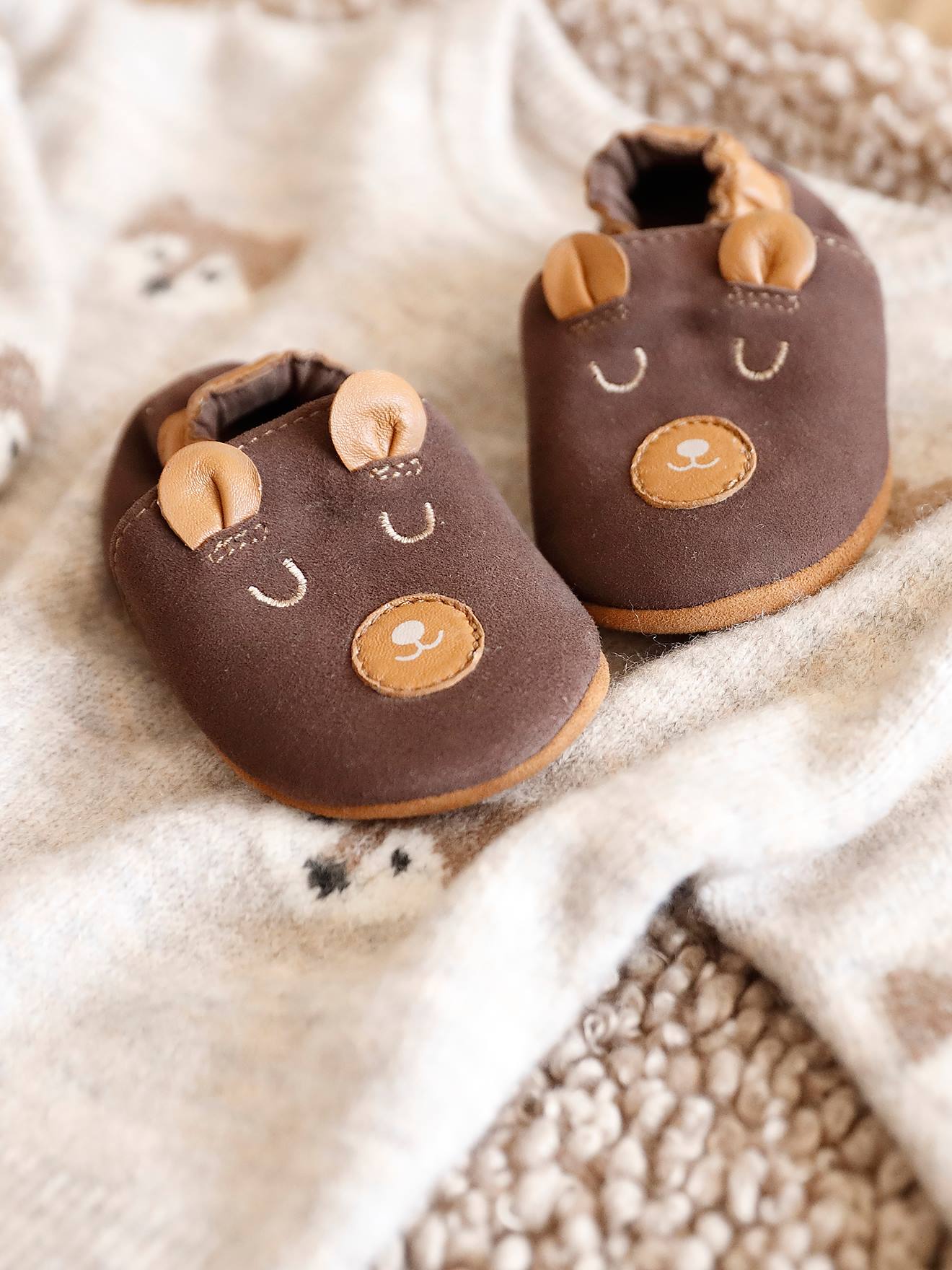 Vertbaudet Elastische Leren Babyschoentjes In Soepel Leer Veel Bruin