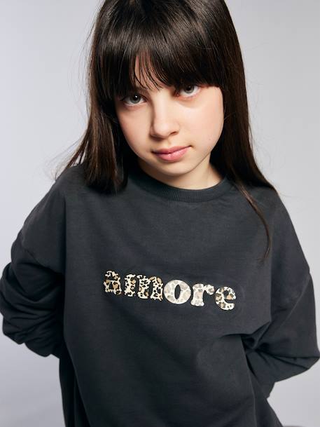 Fille-Sweat fille oversize inscription léopard 