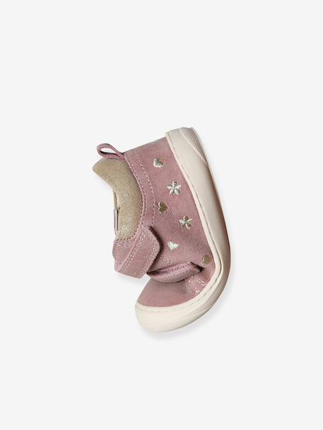 Zachte lederen baby-slofjes voor de eerste stapjes beige, bedrukt+blauw, bedrukt+brons+goud+goudgeel+groen, bedrukt+oudroze+roze (poederkleur)+roze, bedrukt+rozen+turquoiseblauw+veel roze+zachtpaars - vertbaudet enfant 