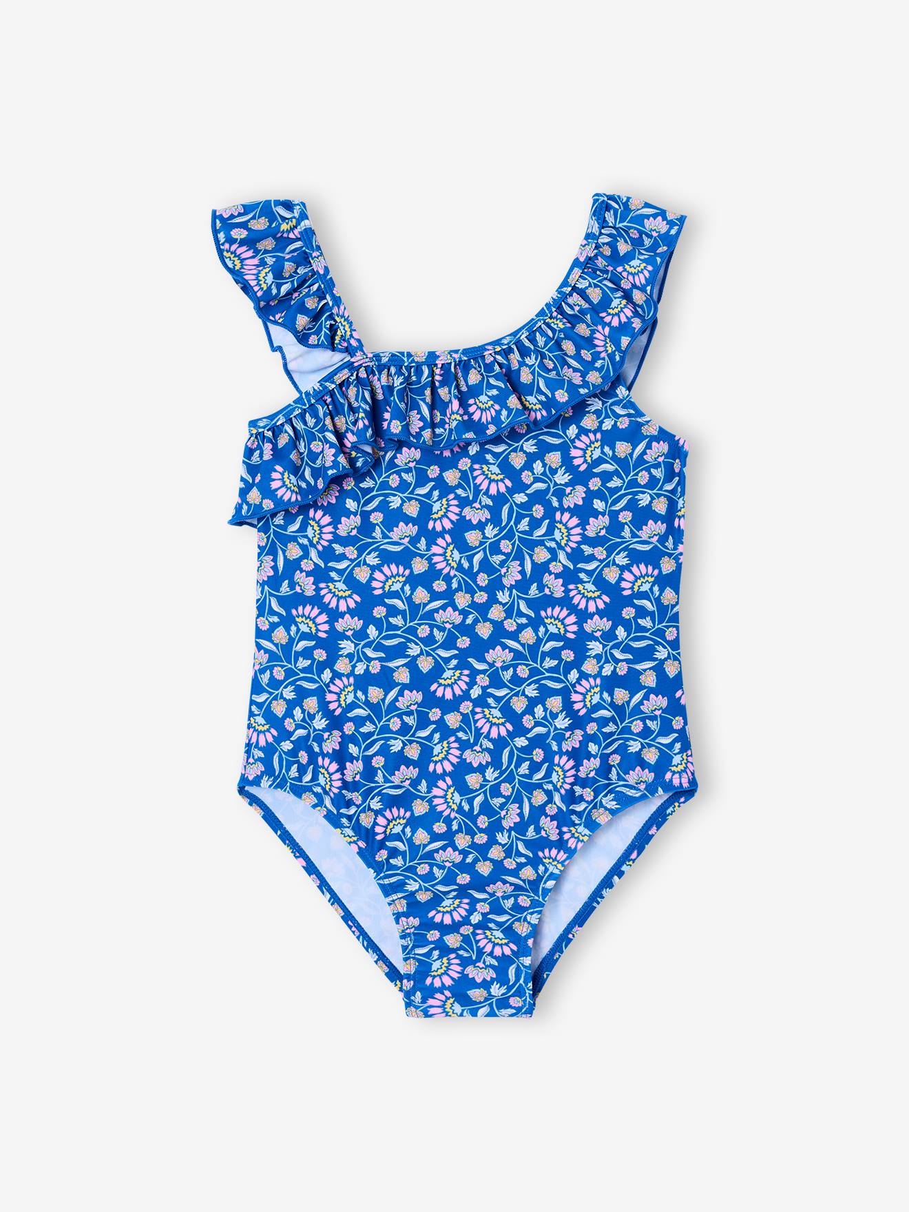 Vertbaudet Badpak Voor Meisjes Met Bloemen 1 Stuk Blauw