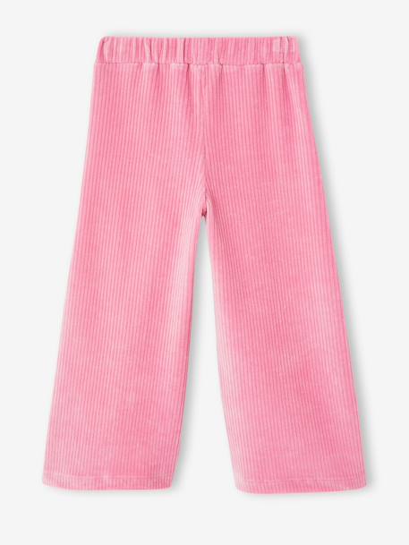 Wijde, fluwelen broek voor meisjes antraciet+bruin+chocoladebruin+grijsblauw+kaki+pruim+rozen+zachtpaars - vertbaudet enfant 