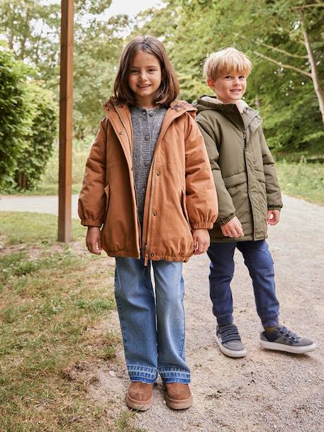 Parka fille à capuche doublée imitation fourrure bois de rose+camel+marine+noir+prune+vert foncé - vertbaudet enfant 