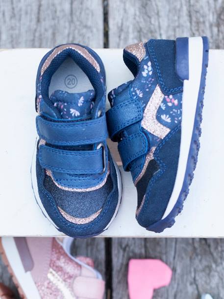 Sneakers met klittenband in running stijl meisjesbaby Marineblauw - vertbaudet enfant 