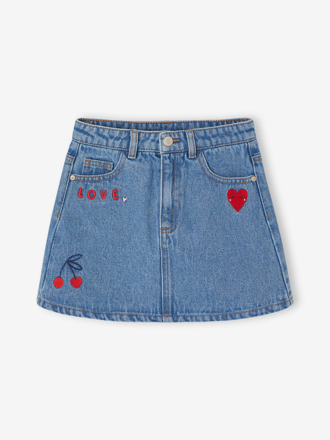 Vertbaudet Jeans Rok Voor Meisjes Met Borduursel Middenblauw
