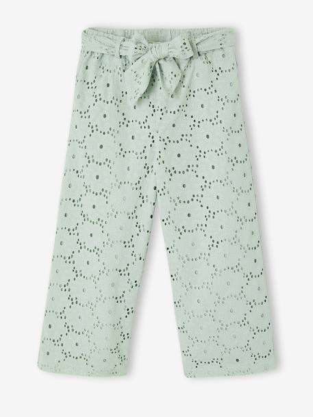 Fille-Pantalon large fille en broderie anglaise