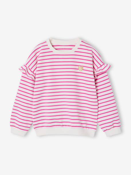 Fille-Pull, gilet, sweat-Sweat-Sweat fille rayé manches à volants