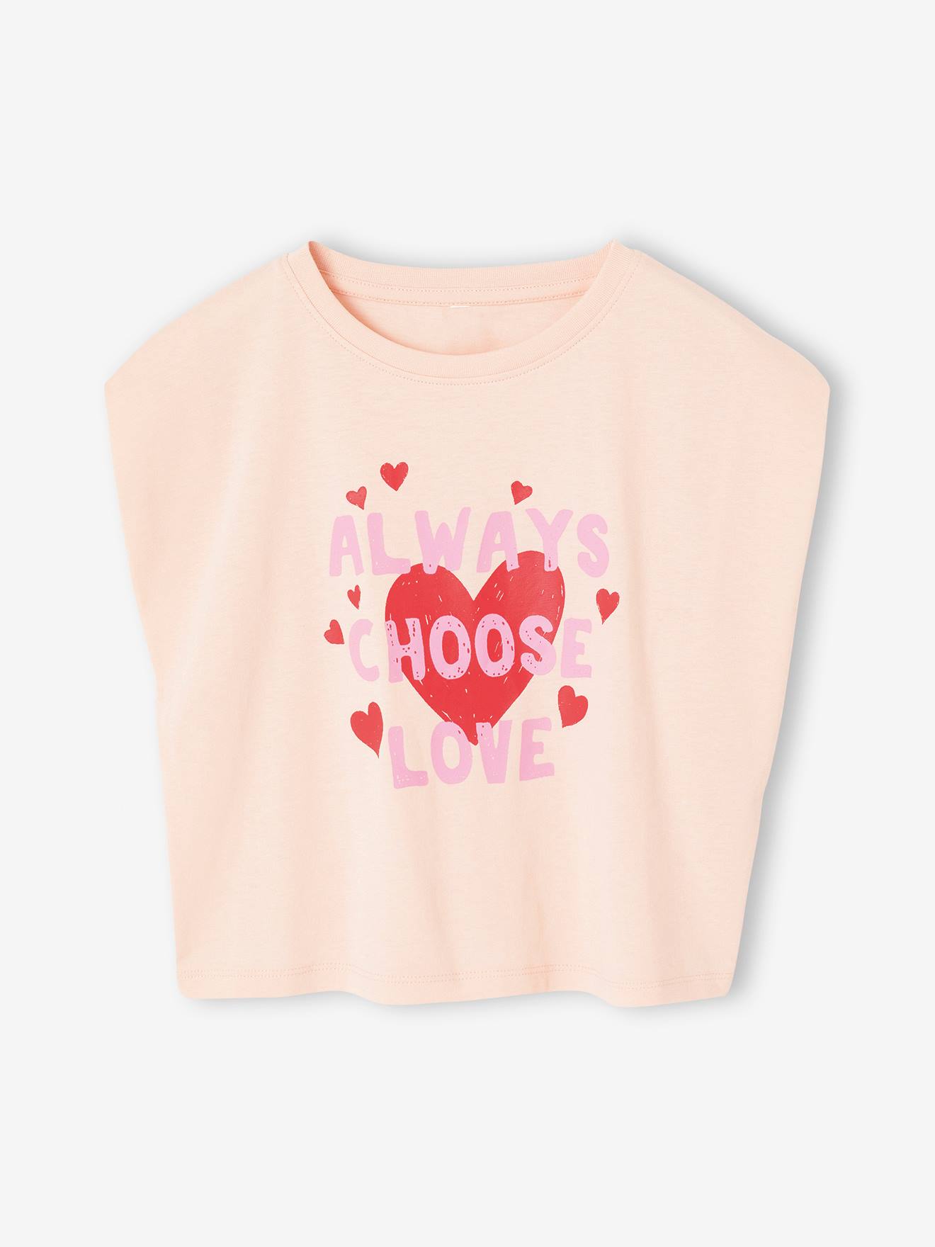 Vertbaudet T-shirt Voor Meisjes, Cropped, Korte Mouwen Met Schoudervulling Lichtroze