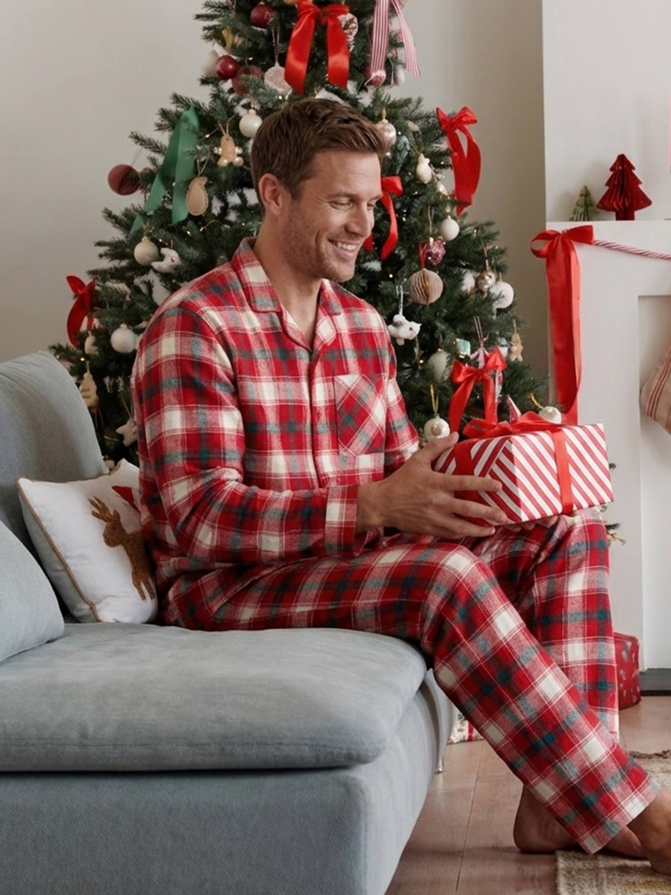 Vertbaudet Flanellen Herenpyjama Capsulecollectie Kerstmis Rood, Geruit