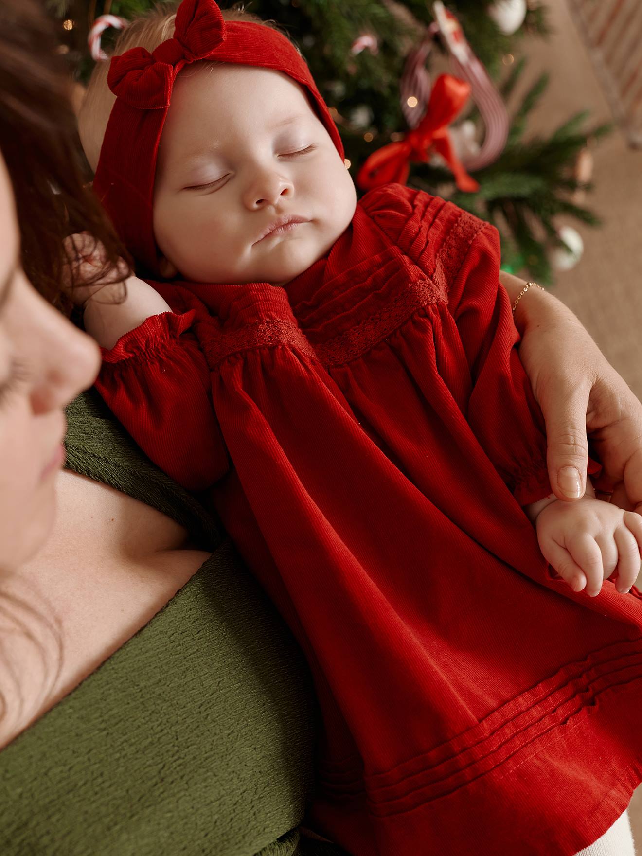 Vertbaudet 3-delige Babypakje Met Jurk + Haarband + Panty In Thema Kerst Rood