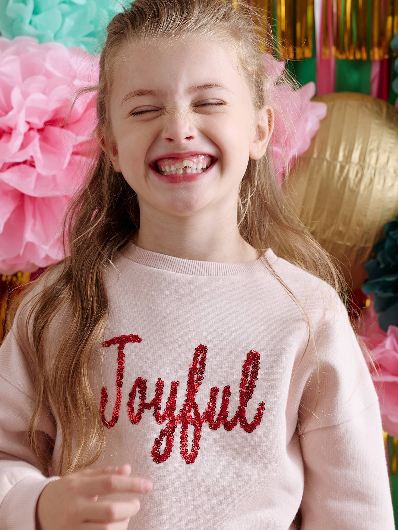 Vertbaudet Kerst Sweater Voor Meisjes Met Boodschap In Pailletten Roze (poederkleur)
