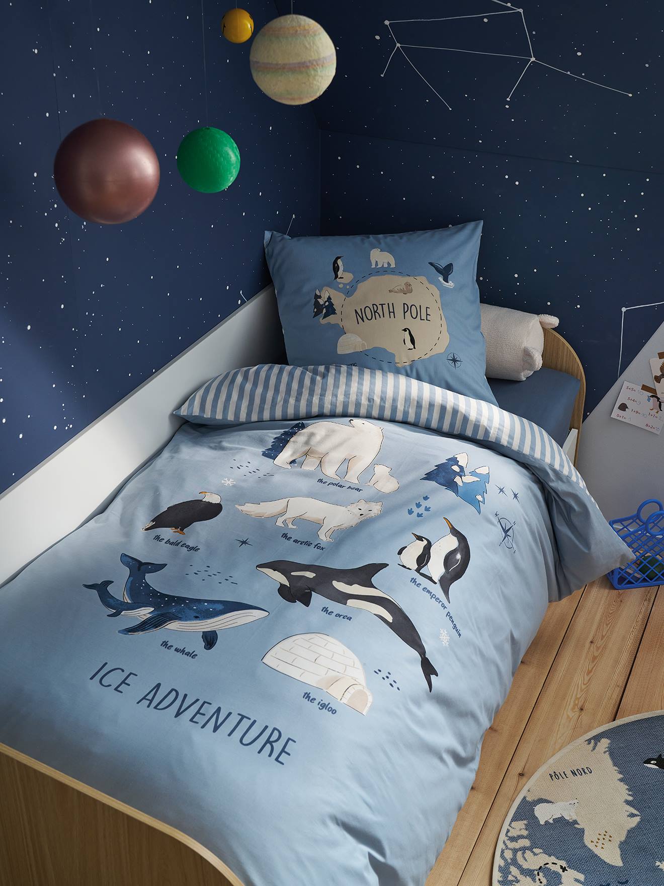 Vertbaudet Bedset Dekbedovertrek + Kussensloop Voor Kinderen PÔLe Nord, Met Gerecycled Katoen Oceaanblauw