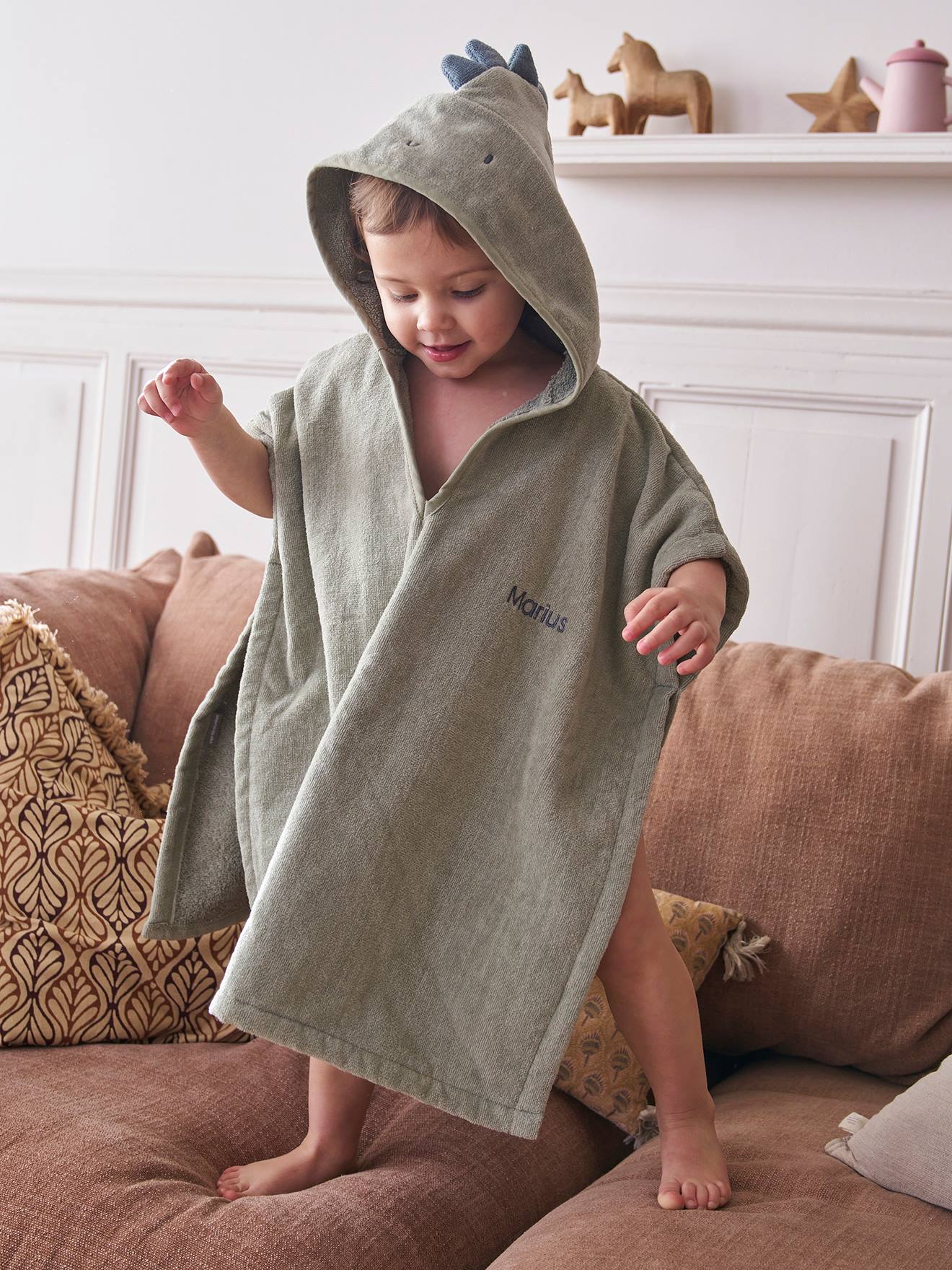 Vertbaudet Badponcho Baby Personaliseerbaar Animal Olijf