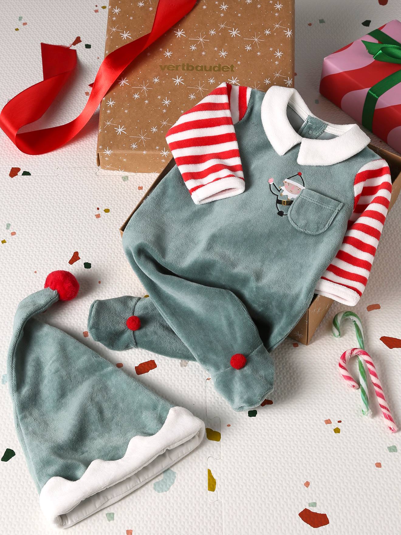 Vertbaudet Kerstset Pyjama + Muts Baby Unisex Dennengroen