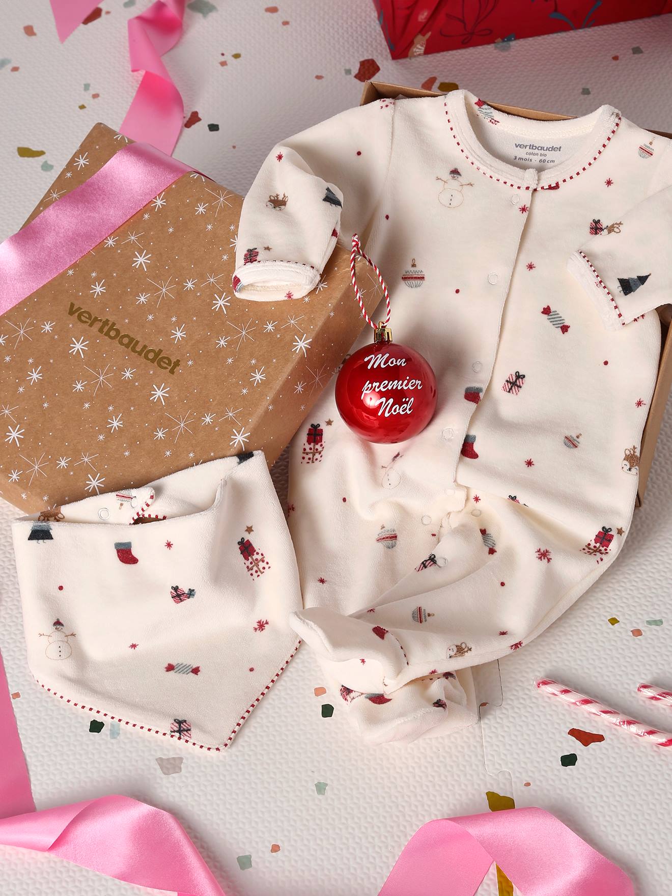 Vertbaudet 3-delig Babyset Kerstmis Ecru