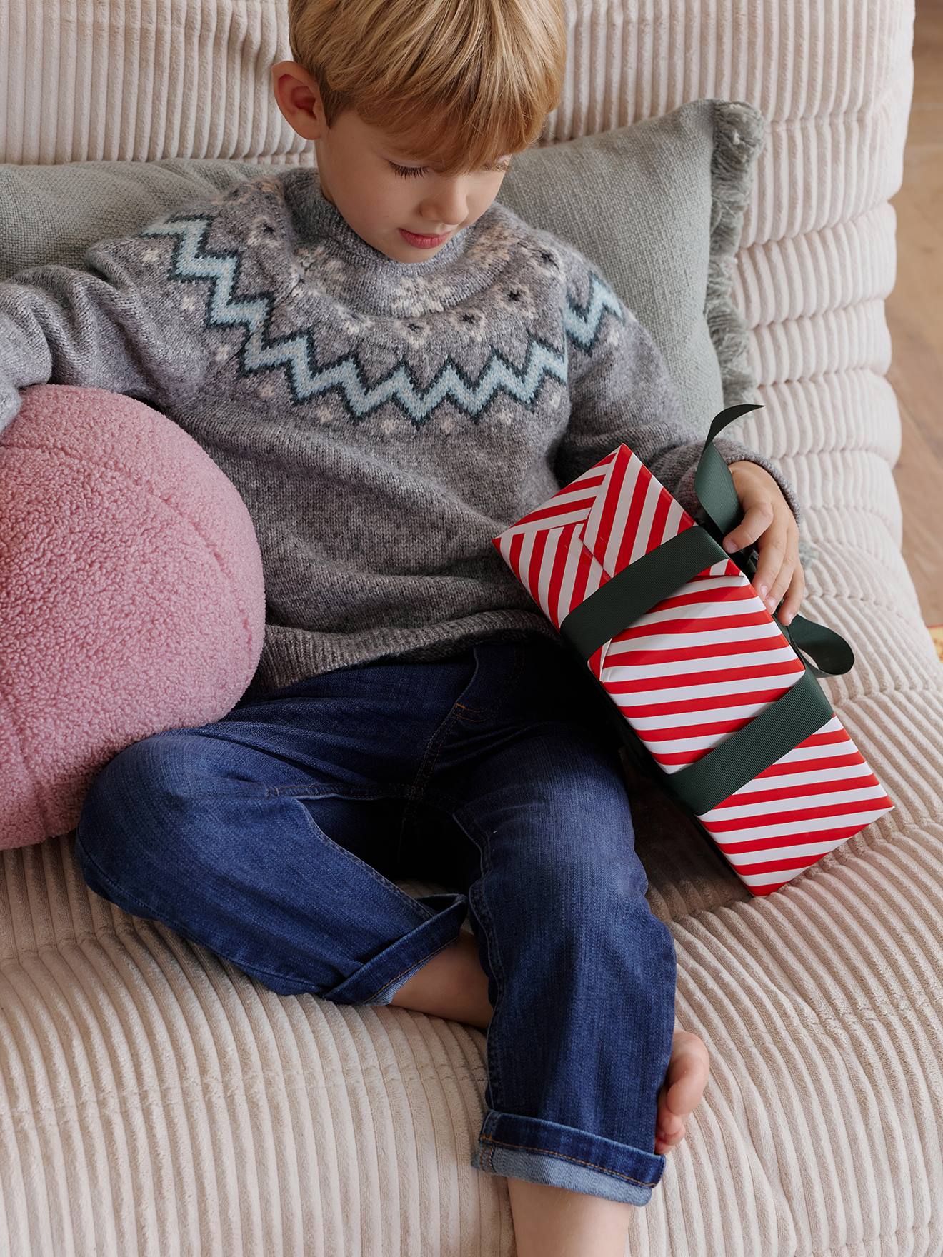 Vertbaudet Kersttrui Jacquard Voor Jongens Familie Capsule Gemêleerd Grijs