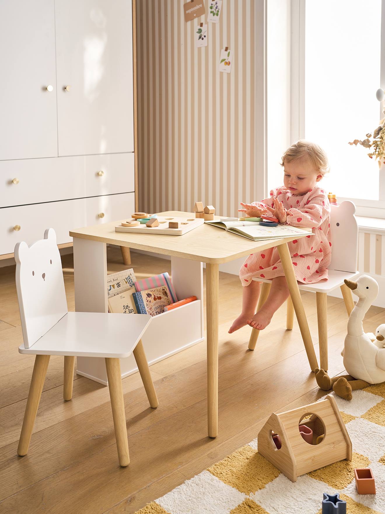 Ensemble Table Et Chaise Pour Enfants Relaxdays - Beige Et Blanche - Idéal Pour Dessin Et Jeux