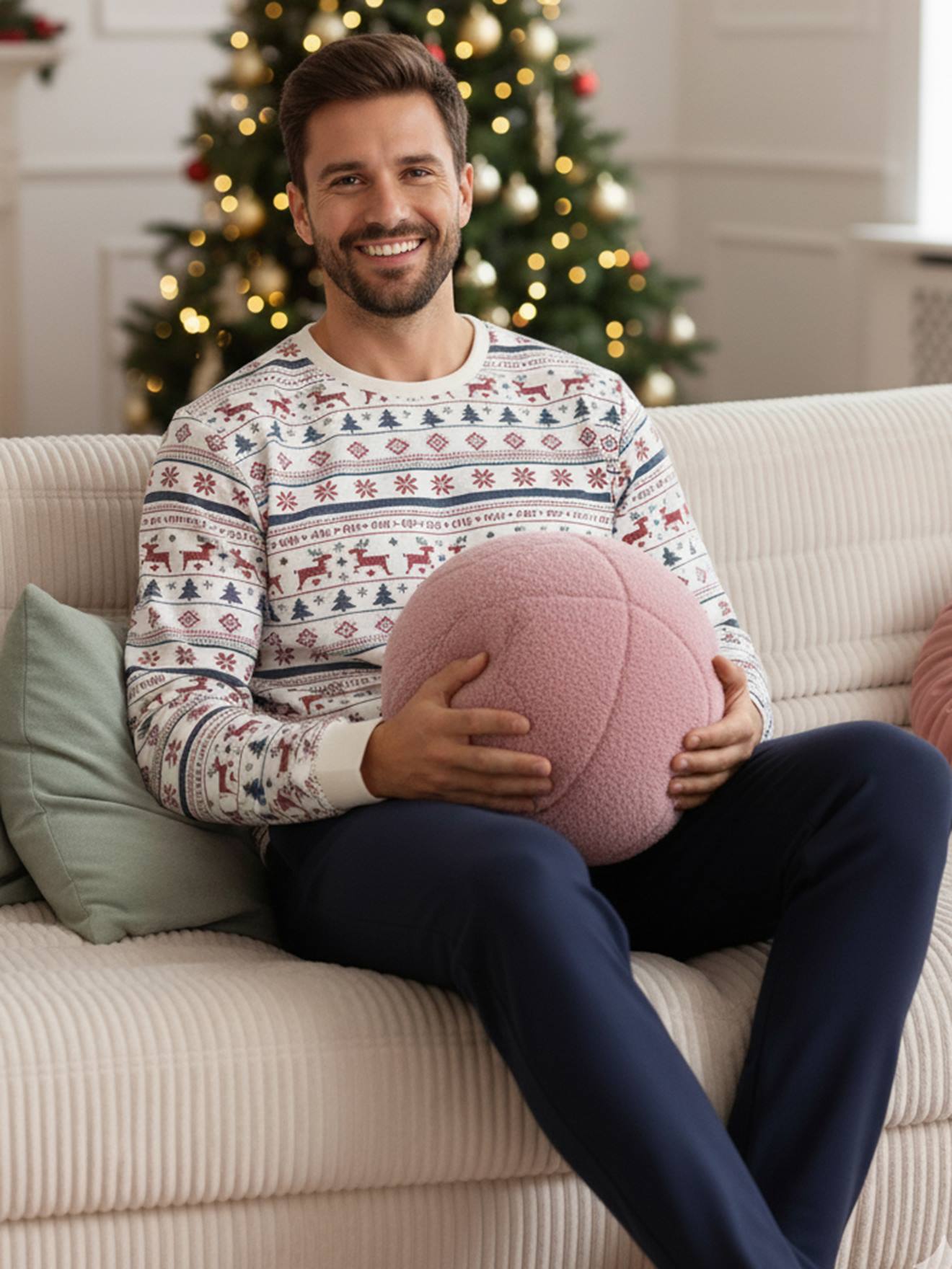 Vertbaudet 2-delige Herenpyjama Familie Kerstmis Nachtblauw