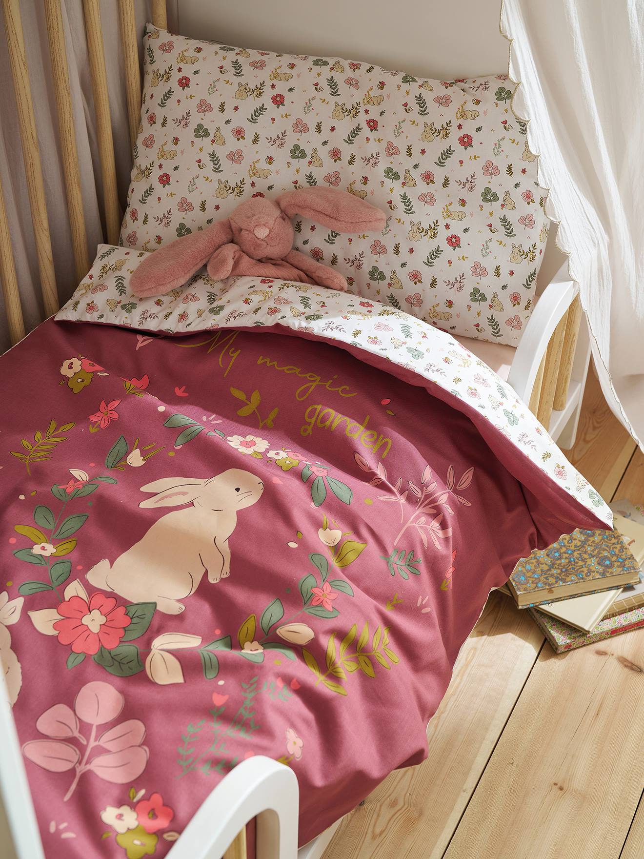 Vertbaudet Bedset Voor Baby's Met Dekbedovertrek + Kussensloop Lapin EnchantÉ Oudroze