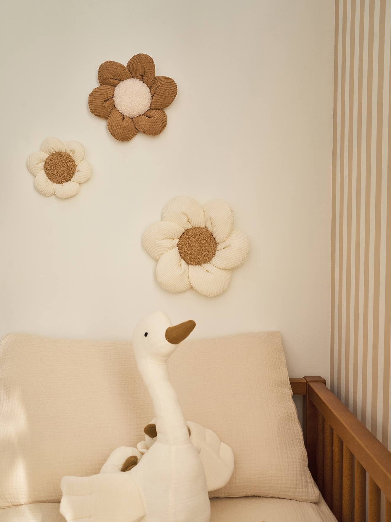 Vertbaudet Set Van 3 Fluwelen Bloemen Beige