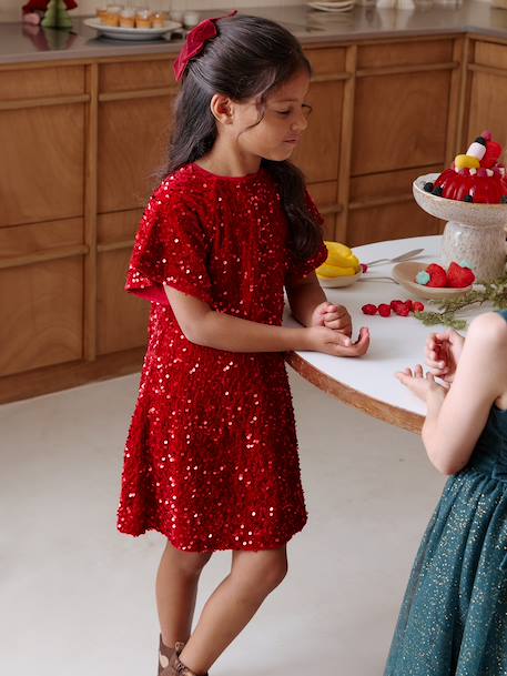 Robe fille en velours et sequins   - vertbaudet enfant