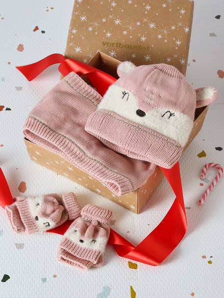 Fille-Coffret Noël fille bonnet + snood + moufles/mitaines bichette