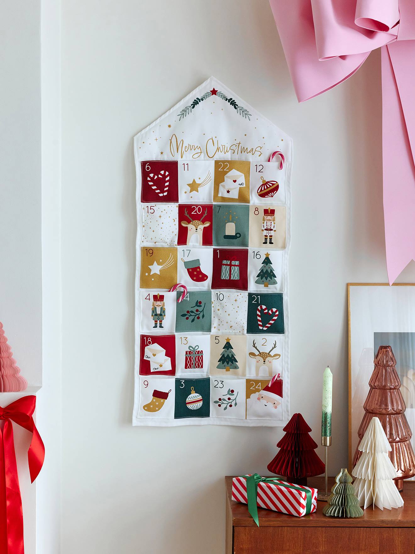 Vertbaudet Adventskalender Merry Christmas Wit, Bedrukt