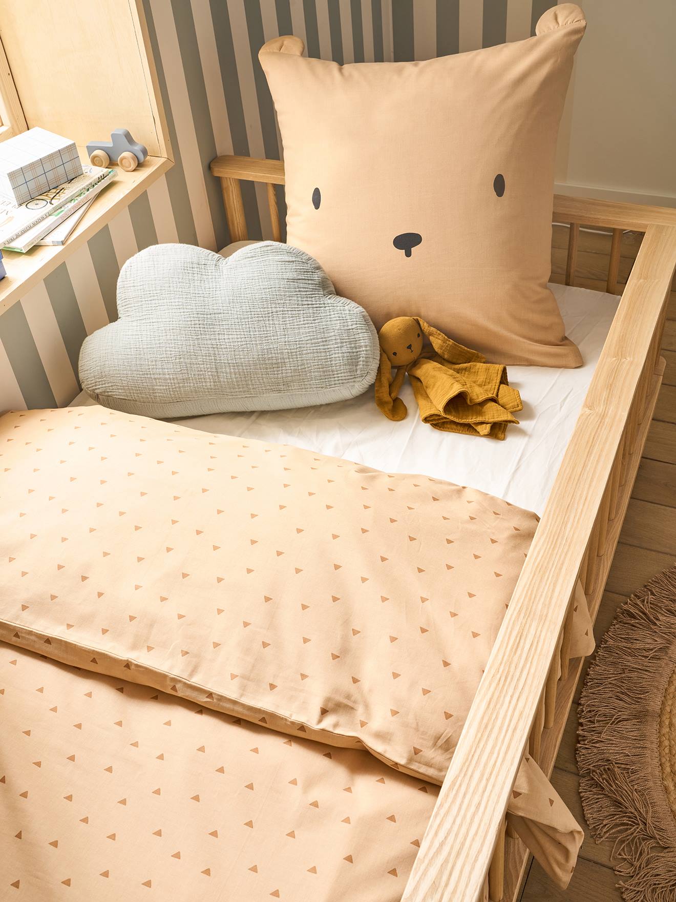 Vertbaudet Dekbedovertrek + Kussensloop, Met Gerecycled Katoen Ourson Beige, Bedrukt