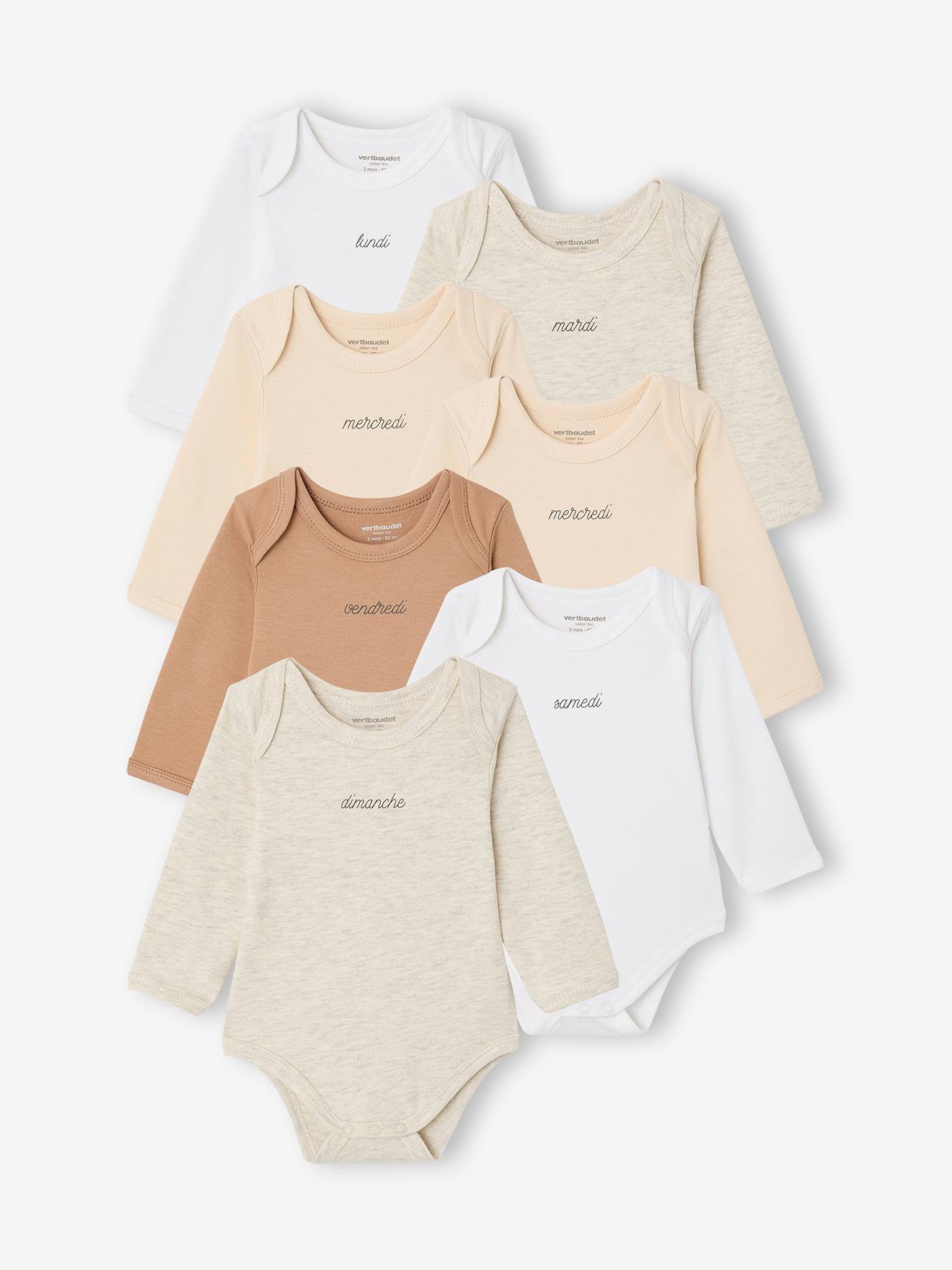 Vertbaudet Set Van 7 Body's Met Lange Mouwen Veel Wit