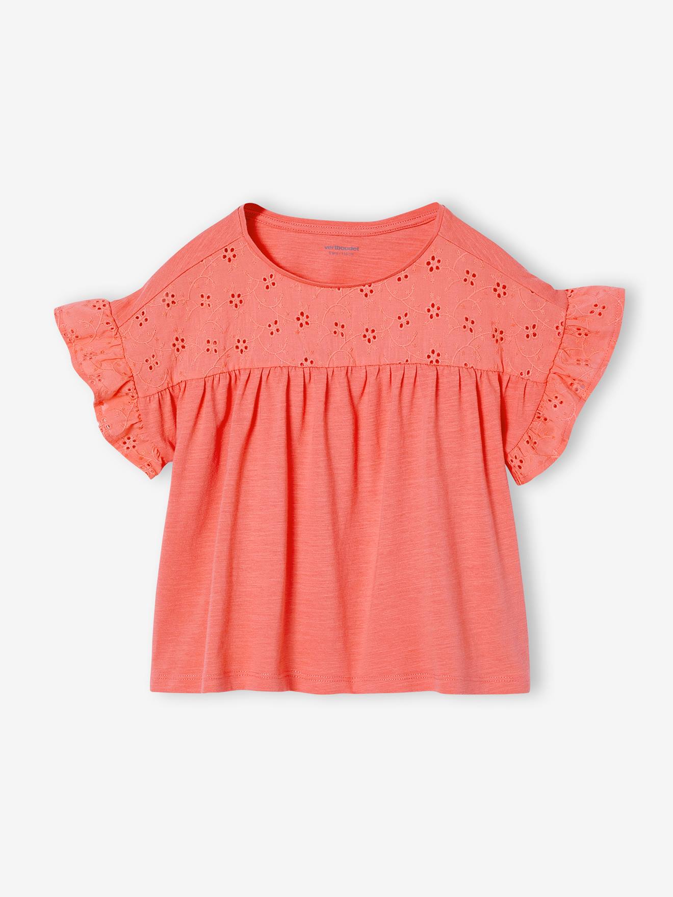 Vertbaudet T-shirt Meisjes Met Geborduurde Details Koraal