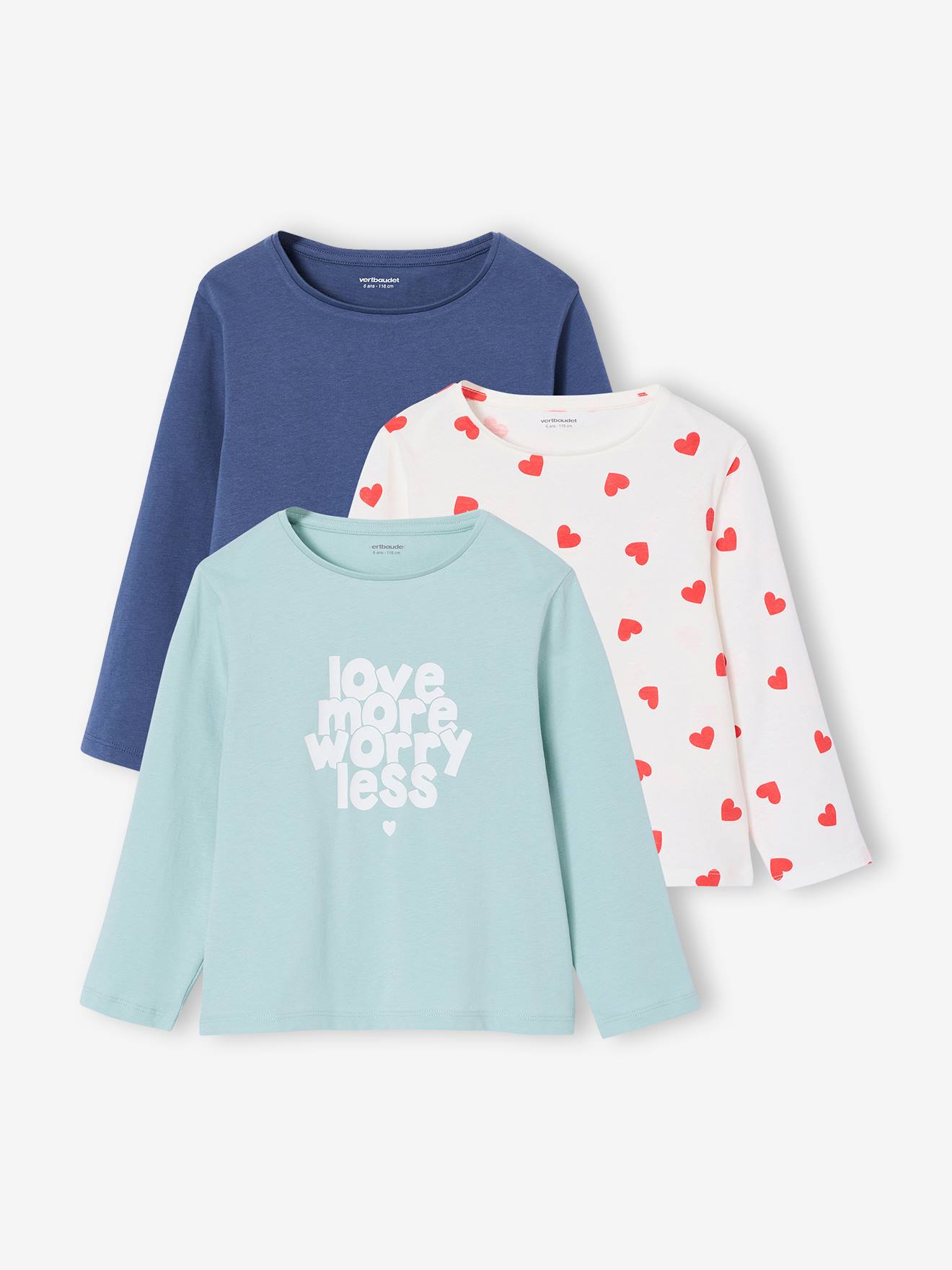 Vertbaudet Set Van 3 Basics Meisjesshirts Met Lange Mouwen Indigoblauw