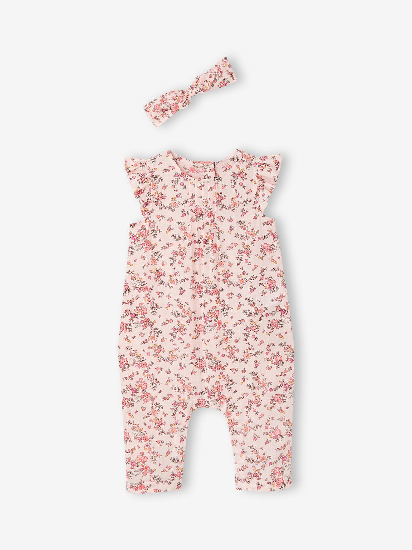 Vertbaudet Bedrukt Setje Pakje + Hoofdband Baby Meisje Roze (poederkleur)