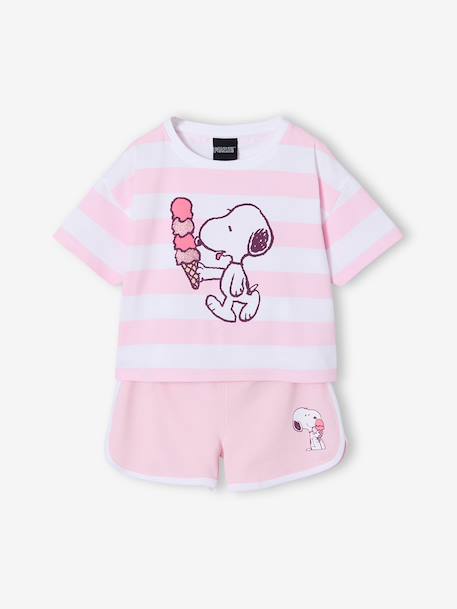 Fille-T-shirt, sous-pull-Ensemble fille rayé Snoopy