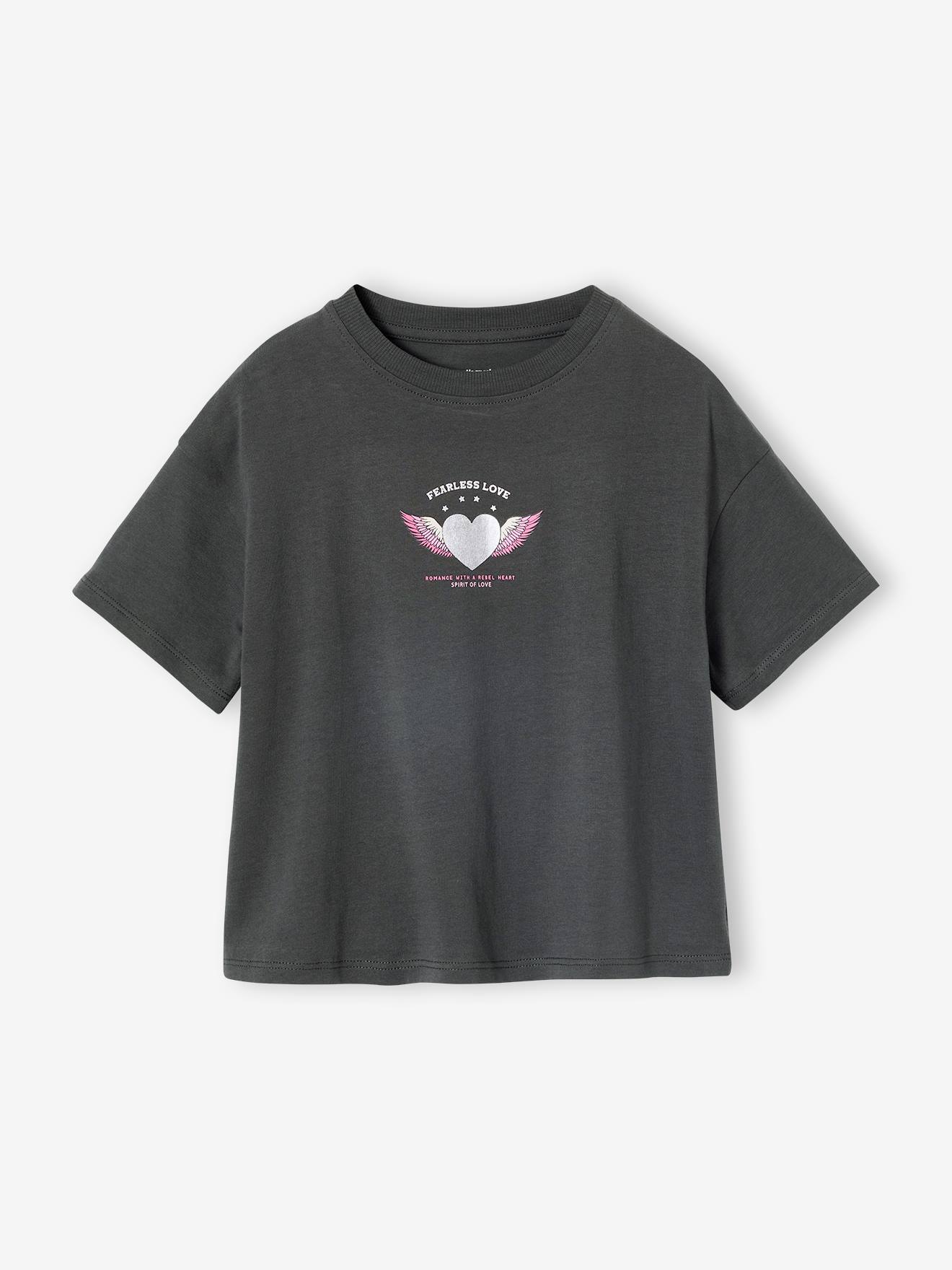 Vertbaudet Bedrukt Meisjesshirt Met Korte Mouwen Antraciet