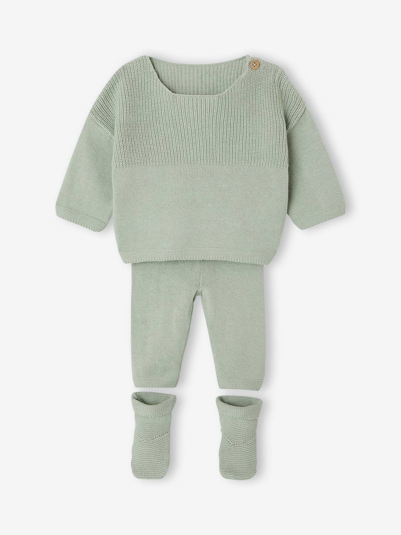 Vertbaudet Babyset Voor Babyjongens, 3-delig, Gebreid Saliegroen