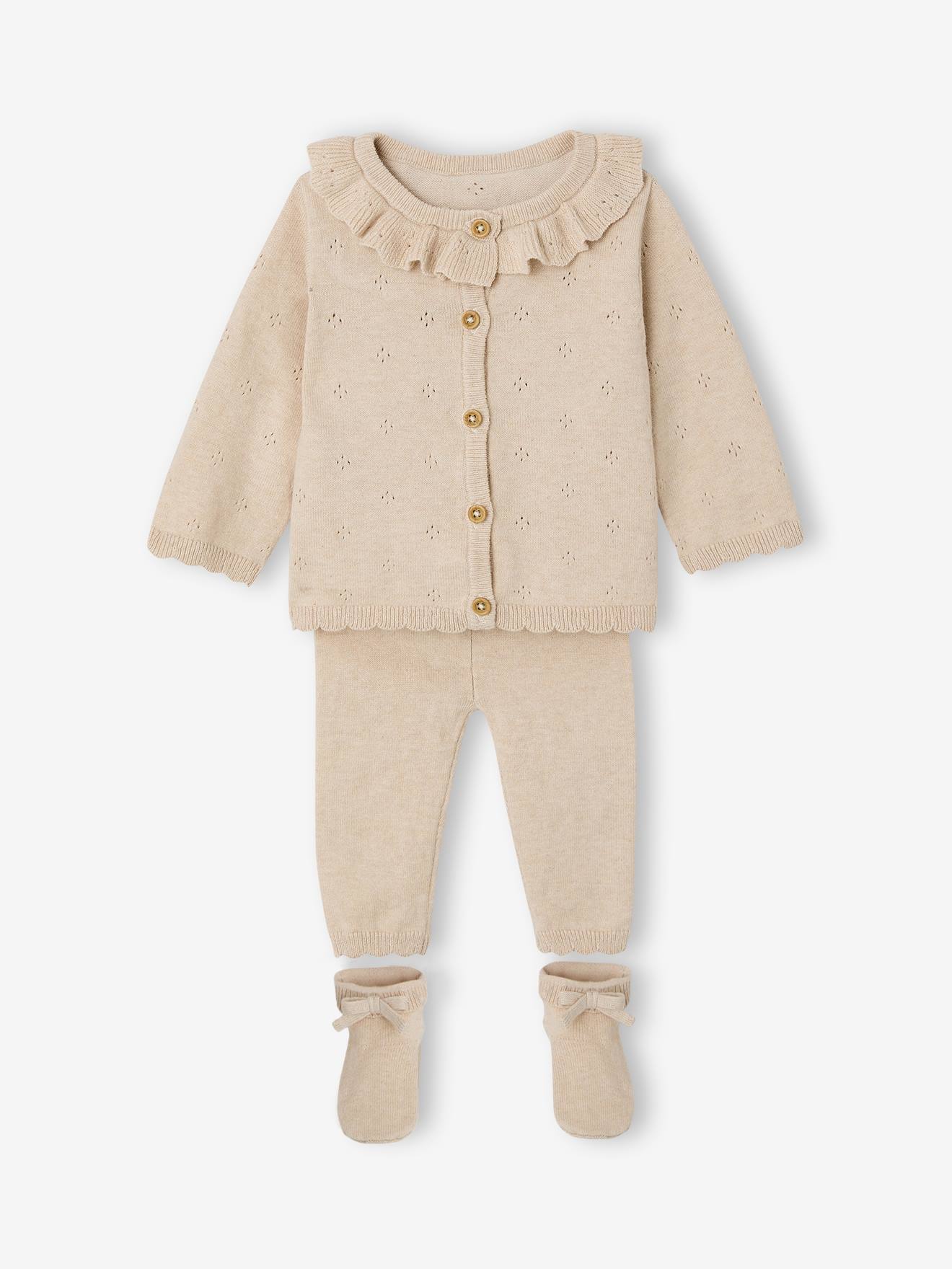 Vertbaudet Babyset Babymeisje Tricot 3-delig Gemêleerd Beige