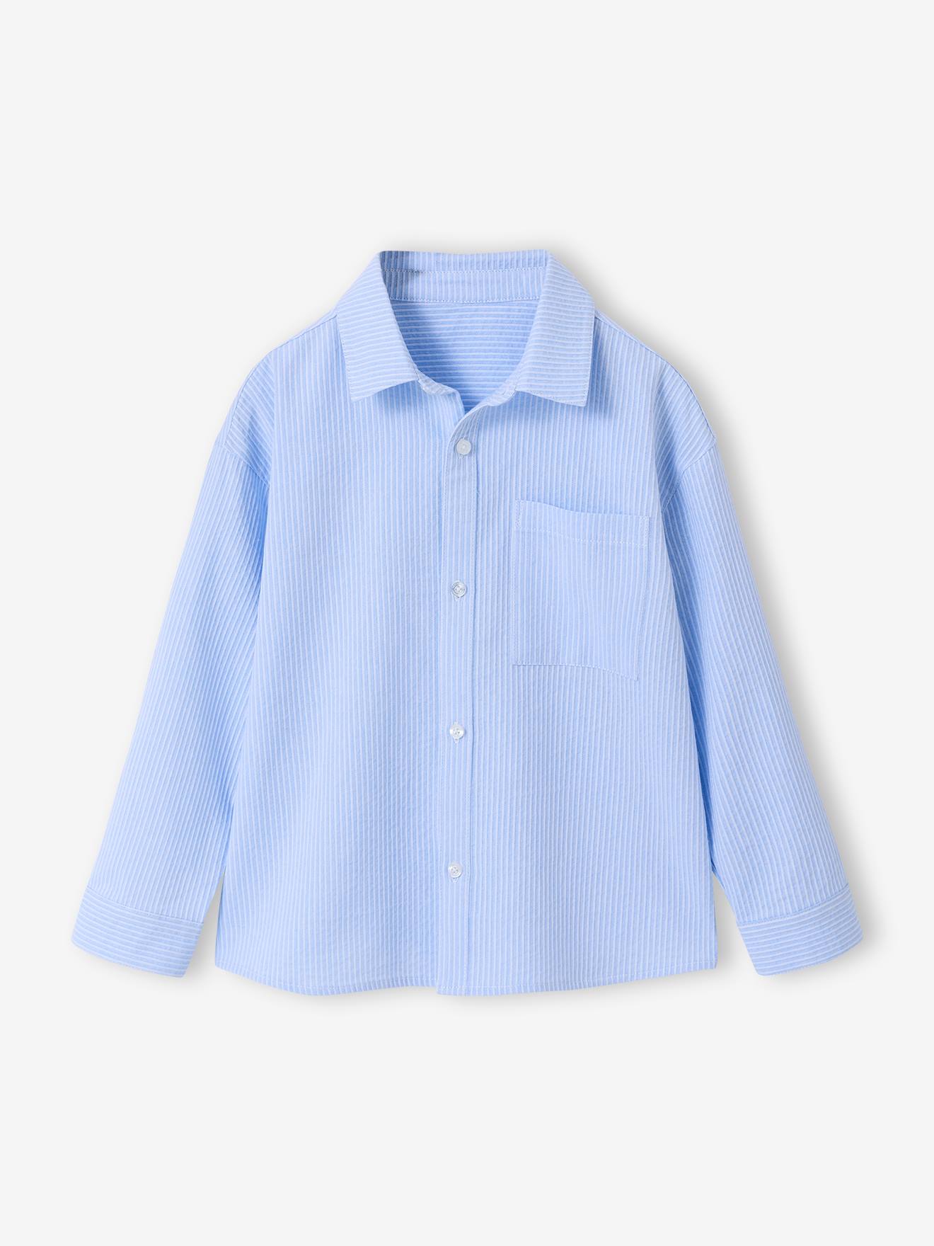 Katoenen hemd met lange mouwen blauw, gestreept