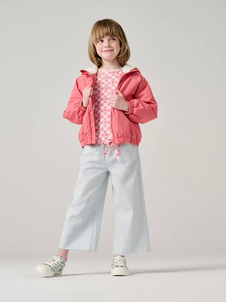 Winddichte jas met capuchon voor meisjes, gevoerd met sherpa marineblauw+rozen - vertbaudet enfant 