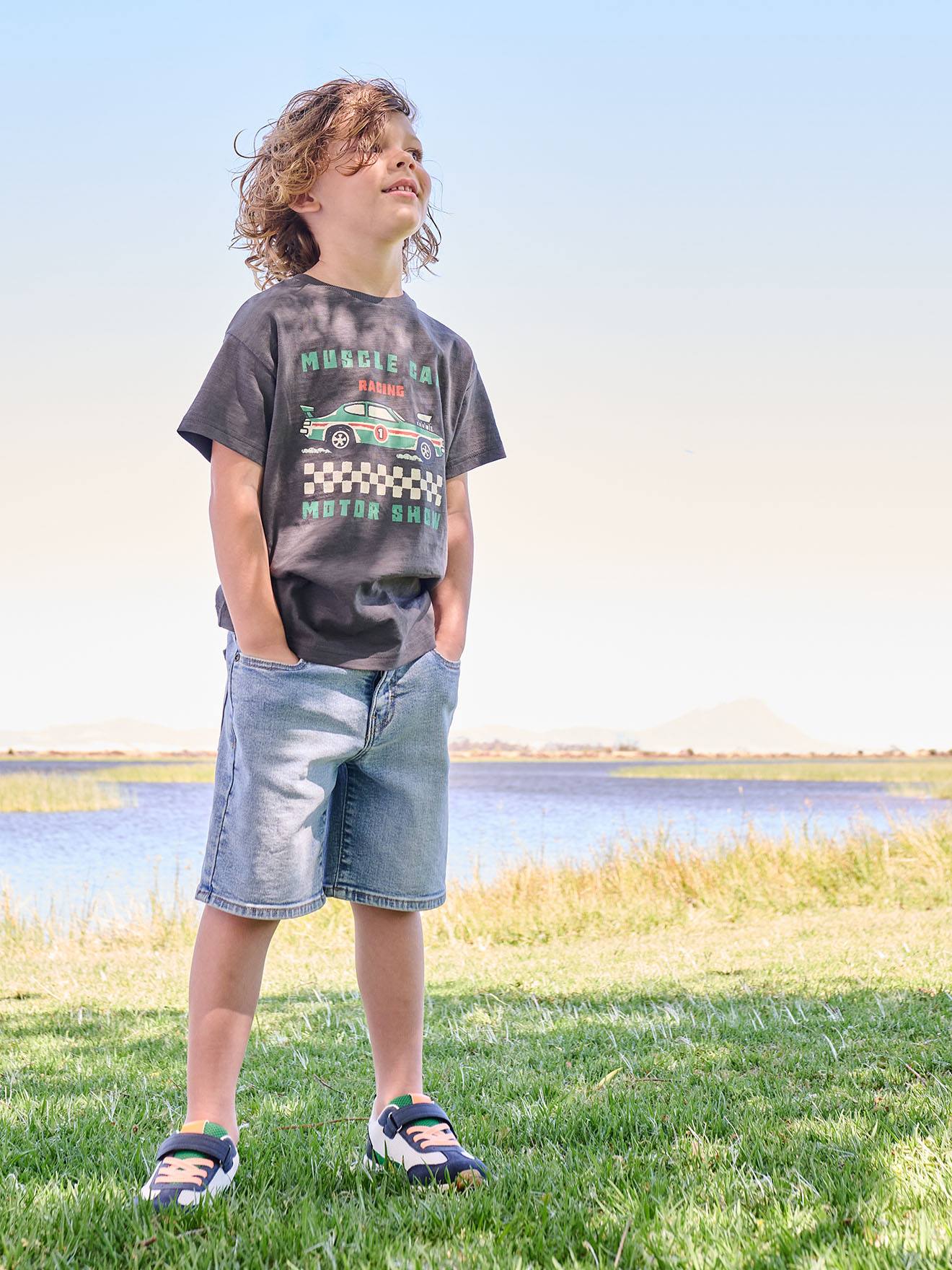 Vertbaudet Bermuda In Denim Voor Jongens Met Verstelbare Taille Double Stone