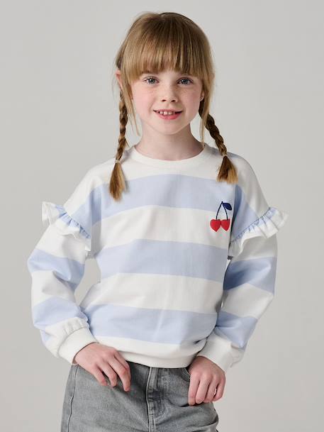 Fille-Pull, gilet, sweat-Sweat-Sweat fille rayé manches à volants