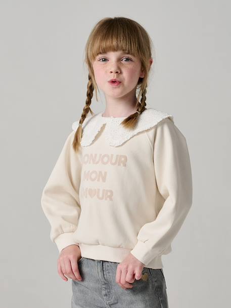 Fille-Pull, gilet, sweat-Sweat-Sweat fille col brodé message flock velours