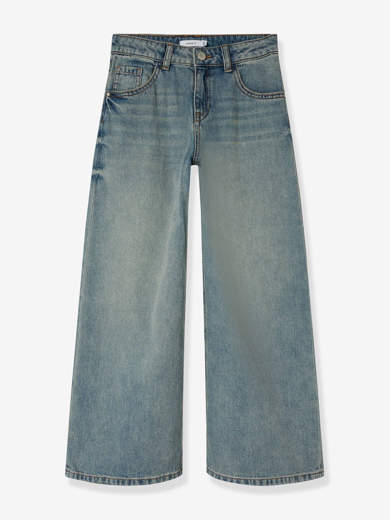Jean skater large fille NAME IT en coton recyclé bleu jean