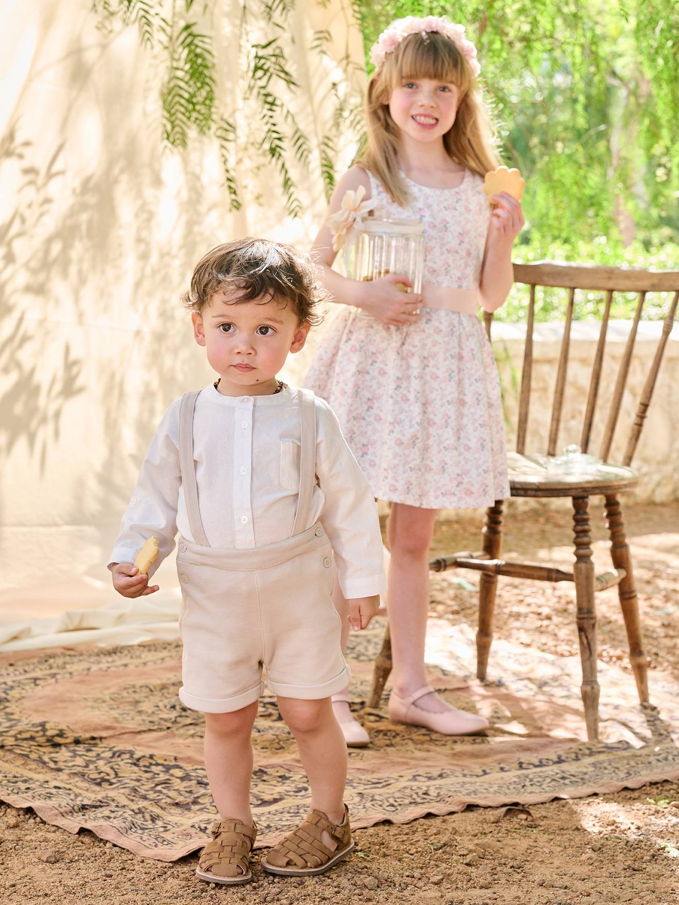 Vertbaudet Feestelijke Set Met Overhemd + Korte Broek Voor Baby Beige
