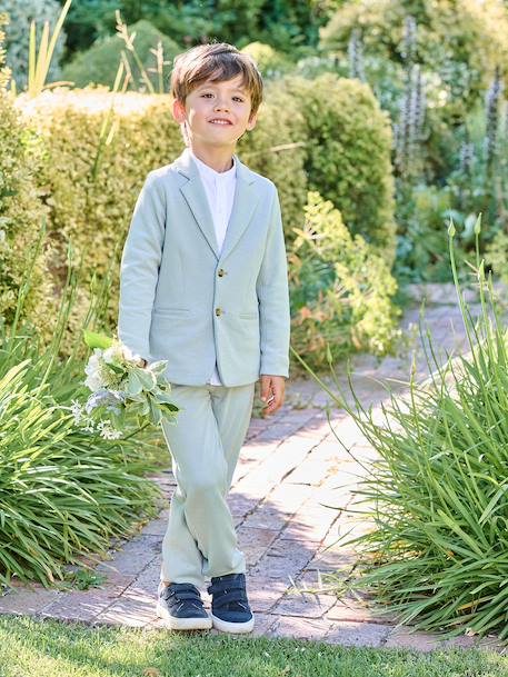 Ensemble céremonie chemise col Mao, veste et pantalon garçon beige+bleu ciel+vert d'eau - vertbaudet enfant 