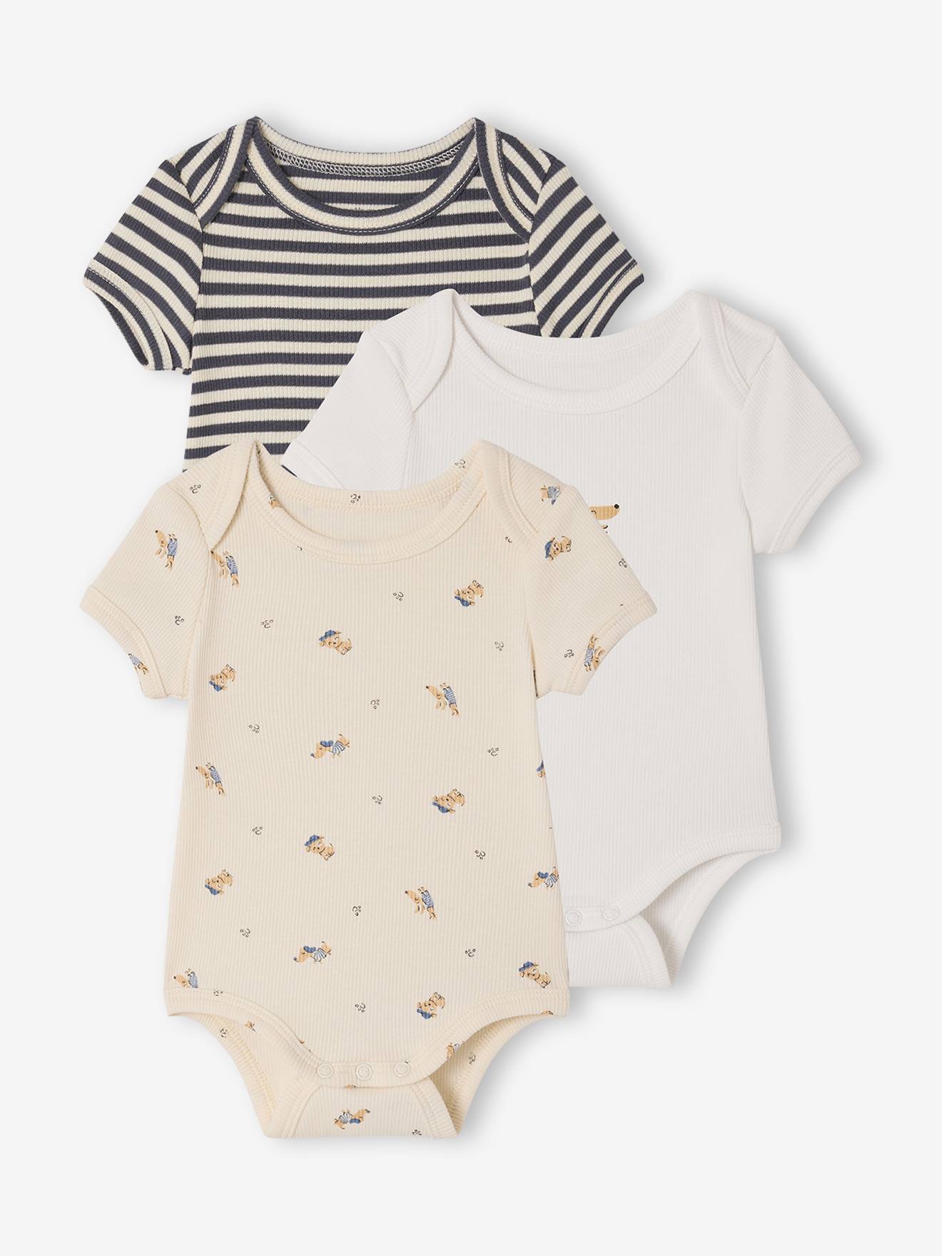 Vertbaudet Set Van 3 Body's Baby Korte Mouwen Hond Antraciet