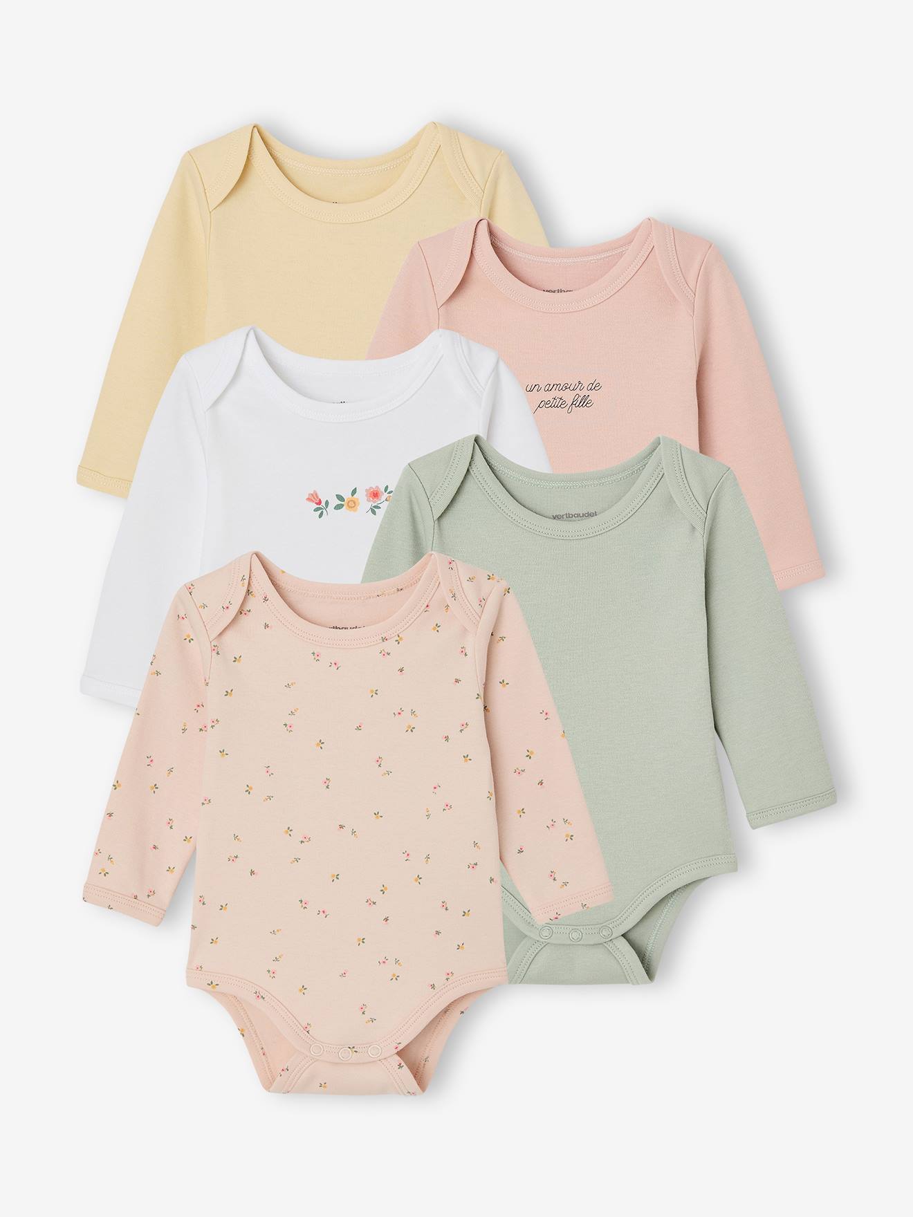 Vertbaudet Body's Met Lange Mouwen Voor Baby's Met Bloemenprint Saliegroen