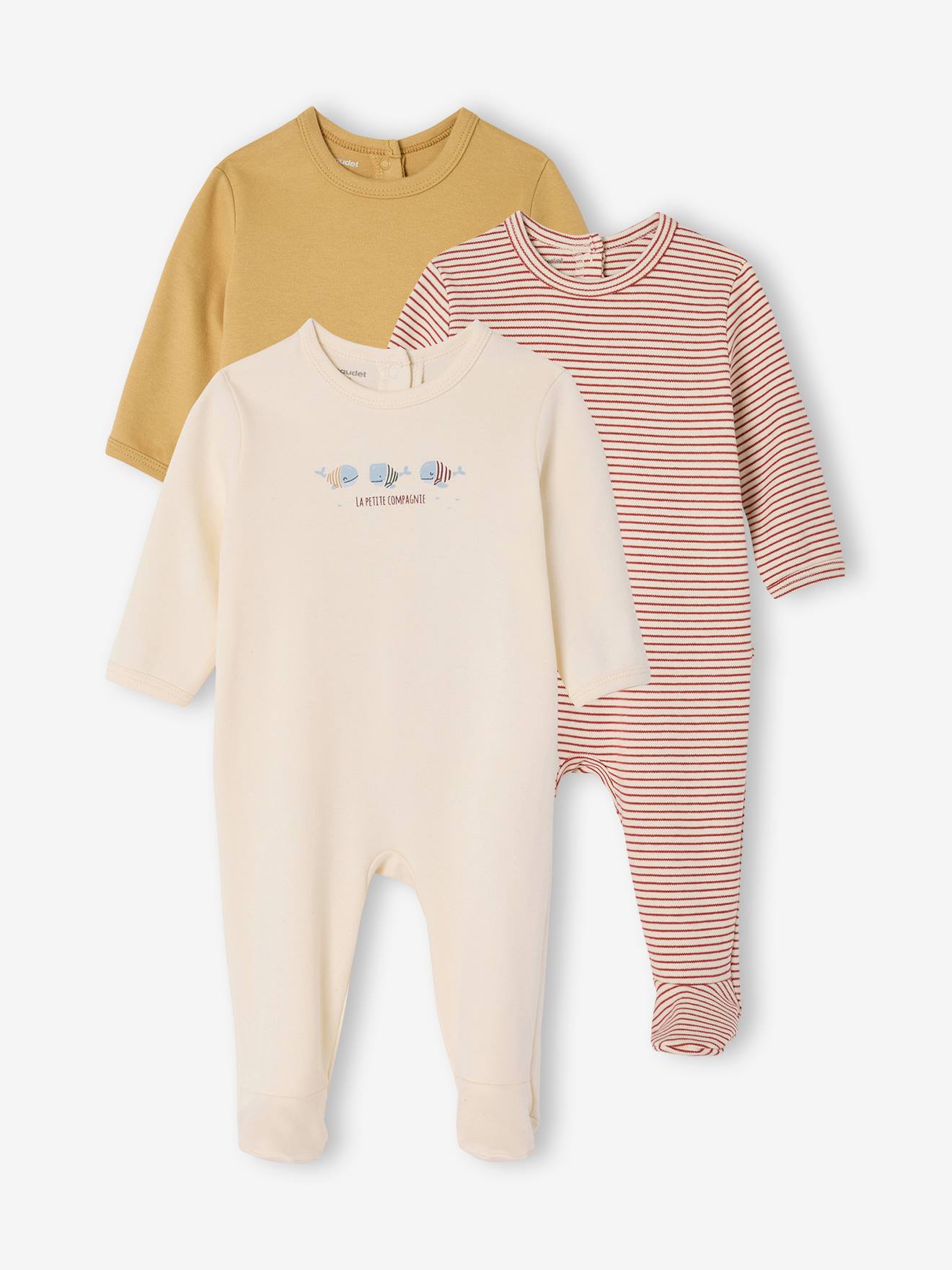 Vertbaudet Set Van 3 Pyjama's Baby Van Biologisch Katoen Ecru