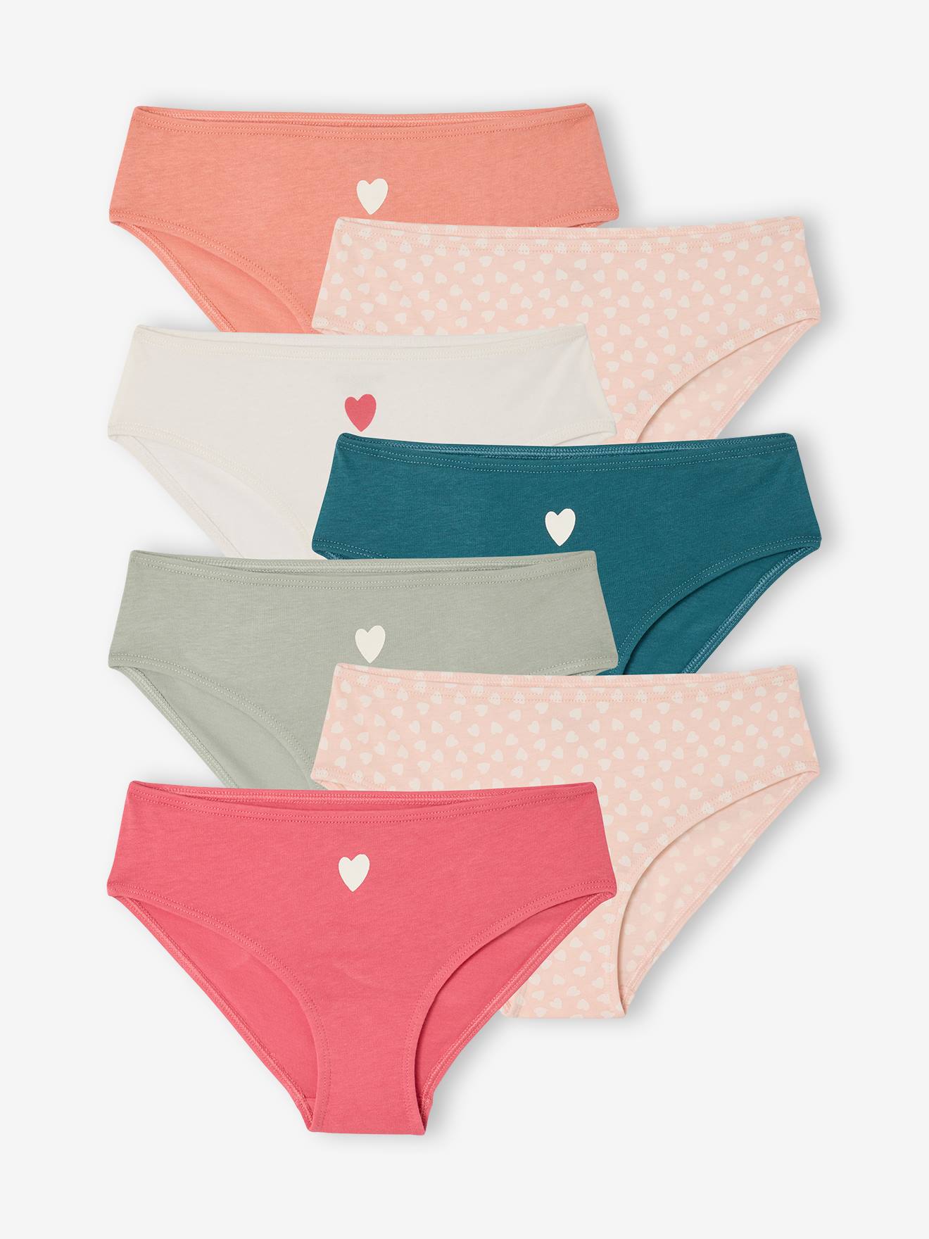 Vertbaudet Set Van 7 Slipjes For Girls Hart Biologisch Katoen Fuchsia