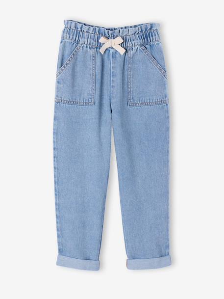 Fille-Pantalon paperbag denim