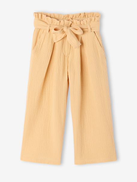 Fille-Pantacourt fille large gaze de coton style paperbag 