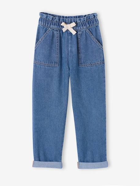 Fille-Pantalon paperbag denim